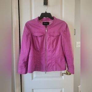 Lafayette 148 New York Pink Cotton Blend Double Zip Utility Jacket Size Medium